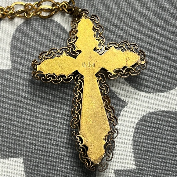 Hobe Vintage Filigree Cross with tiny pearls with 20” gold tone chain. - Picture 15 of 16
